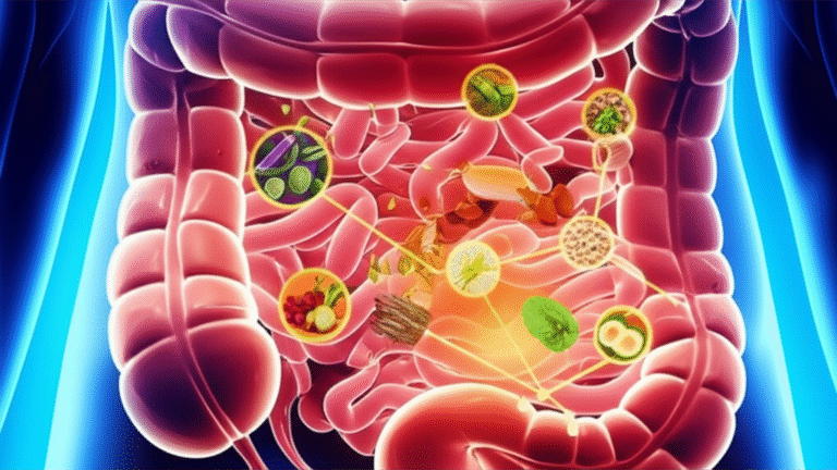 Imagem de um intestino saudável com bactérias benéficas, representando a conexão intestino-cérebro.