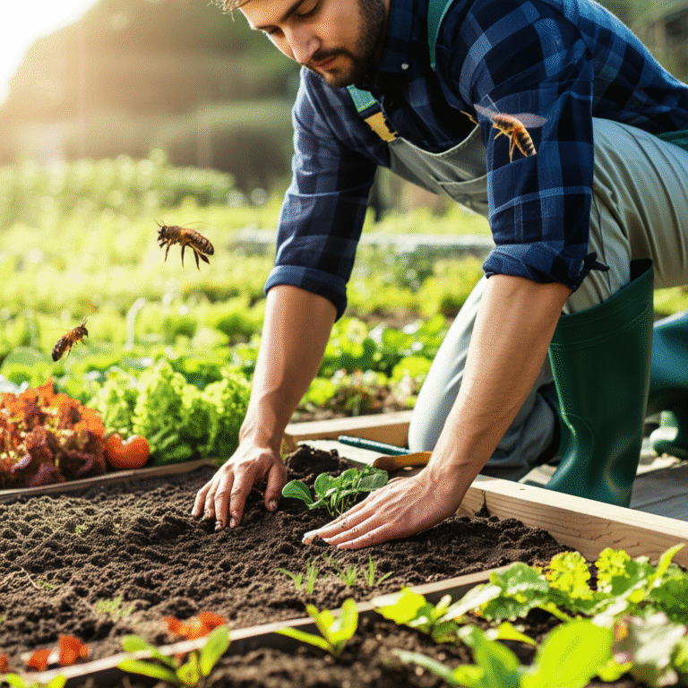 Agricultor plantando vegetais orgânicos