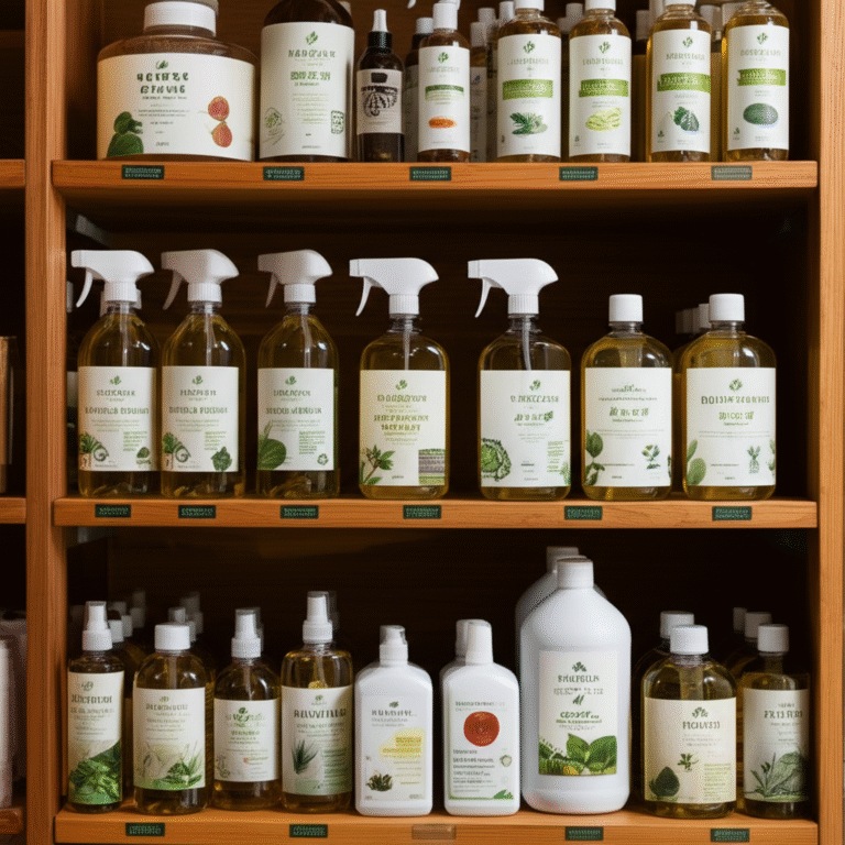 Produtos de limpeza veganos e naturais em uma prateleira