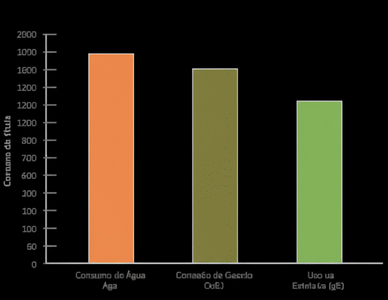 Gráfico comparando o impacto ambiental da produção de carne e vegetais.