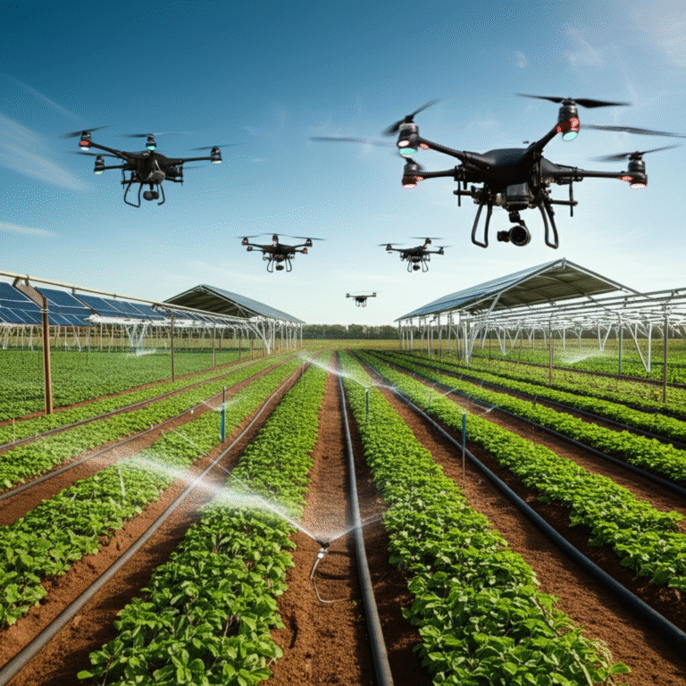 Fazenda vegana com monitoramento por drones e IA.