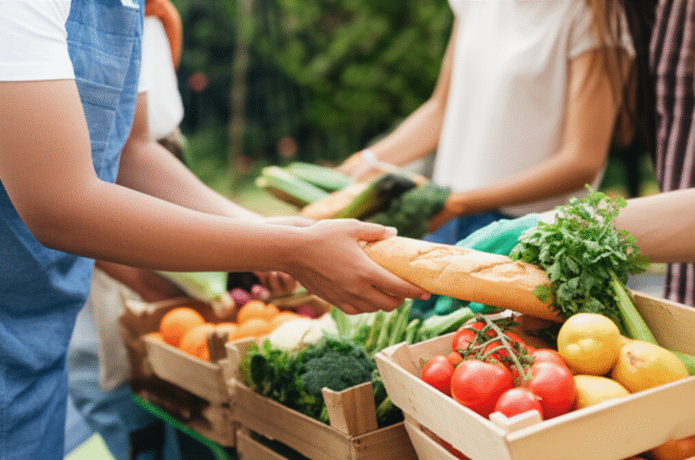 Mãos oferecendo vegetais frescos em sinal de doação