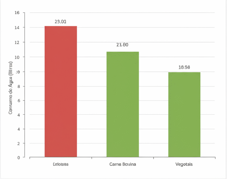 Gráfico comparando o consumo de água na produção de carne e vegetais