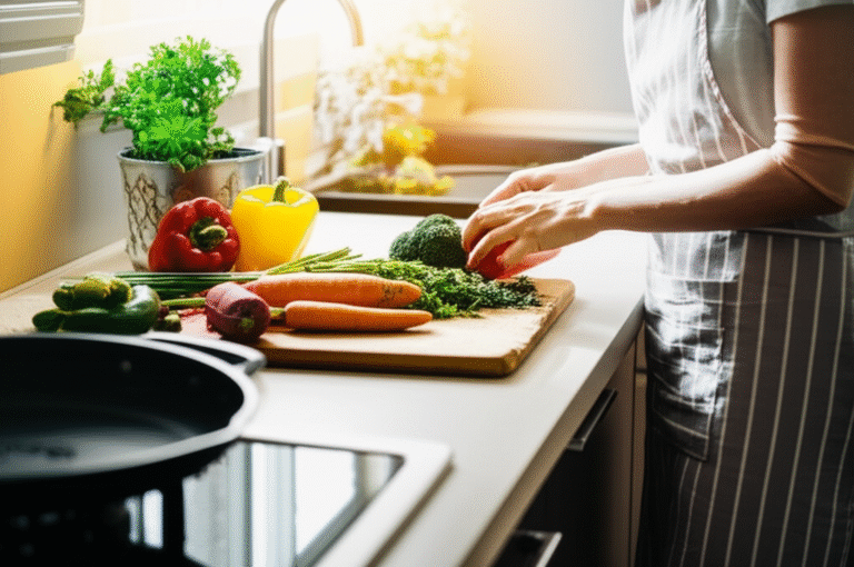 Simplificando a Culinária Vegana Pessoa cozinhando uma refeição vegana simples com vegetais frescos